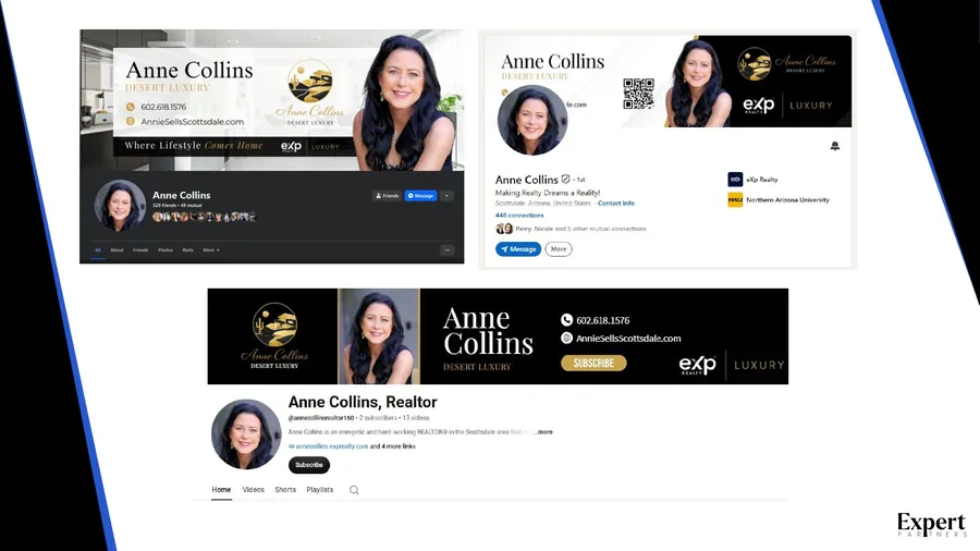 Anne Collins marketing work: Profile, cover art and email signature